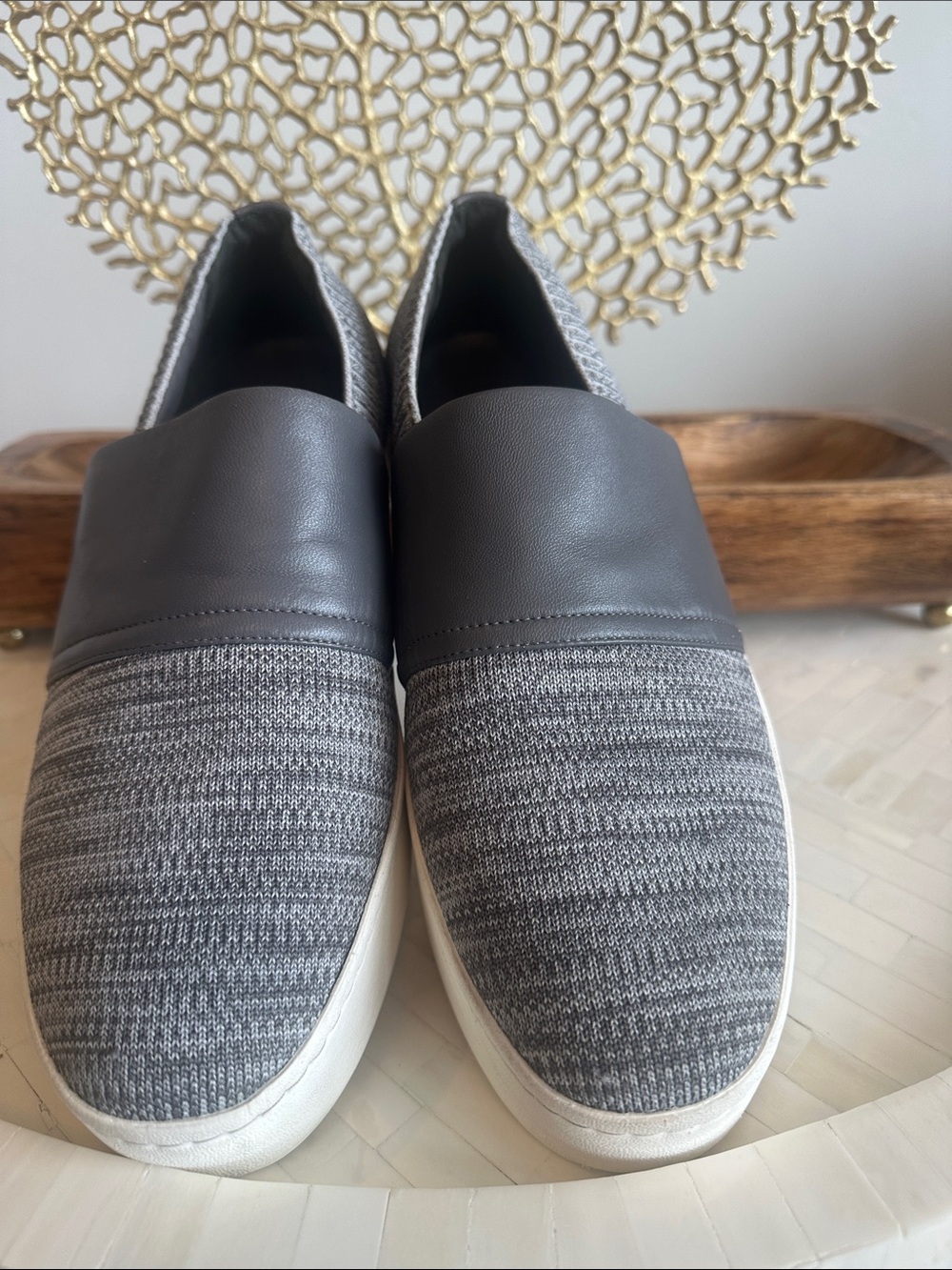 Vince Gray Knit Slip-On Flats